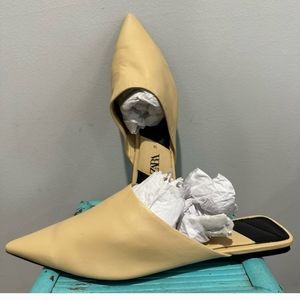 Zara Vanilla Yellow Buttery Soft Leather Pointed Toe Mule Size 38